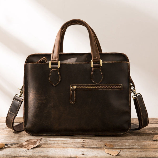 Coffee Leather Mens Briefcase Work Bag Laptop Bag Business Bag for Men - iwalletsmen