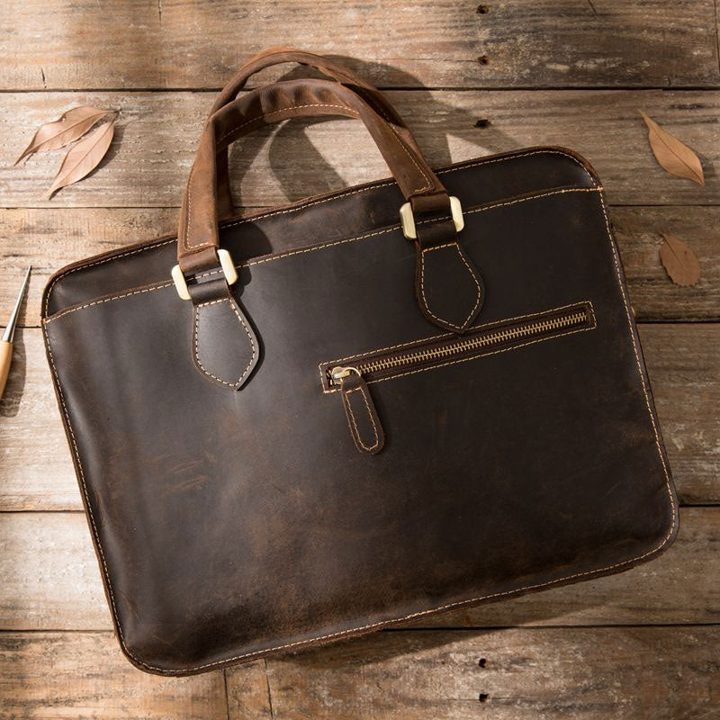 Coffee Leather Mens Briefcase Work Bag Laptop Bag Business Bag for Men - iwalletsmen