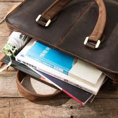 Coffee Leather Mens Briefcase Work Bag Laptop Bag Business Bag for Men - iwalletsmen