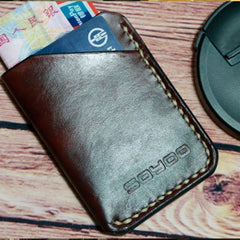 Coffee Leather Mens Slim Front Pocket Wallets Leather Card Wallet for Men - iwalletsmen
