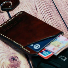 Coffee Leather Mens Slim Front Pocket Wallets Leather Card Wallet for Men - iwalletsmen