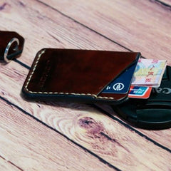 Coffee Leather Mens Slim Front Pocket Wallets Leather Card Wallet for Men - iwalletsmen
