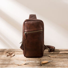 Coffee Leather Mens Sling Bag Sling Shoulder Bag Sling Backpacks for men - iwalletsmen