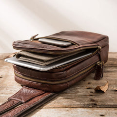 Coffee Leather Mens Sling Bag Sling Shoulder Bag Sling Backpacks for men - iwalletsmen