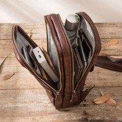 Coffee Leather Mens Sling Bag Sling Shoulder Bag Sling Backpacks for men - iwalletsmen