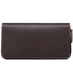 Coffee Leather Mens Zipper Travel Wallet Passport Wallet Clutch Wallets for Men - iwalletsmen