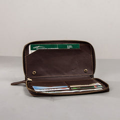 Coffee Leather Mens Zipper Travel Wallet Passport Wallet Clutch Wallets for Men - iwalletsmen