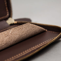 Coffee Leather Mens Zipper Travel Wallet Passport Wallet Clutch Wallets for Men - iwalletsmen