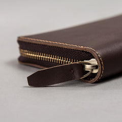 Coffee Leather Mens Zipper Travel Wallet Passport Wallet Clutch Wallets for Men - iwalletsmen
