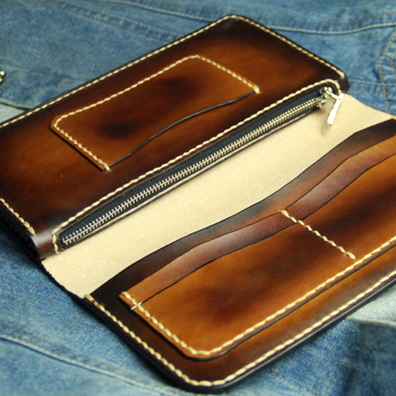 Coffee Vintage Leather Bifold Mens Large Long Wallet Leather Long Wallets for Men - iwalletsmen