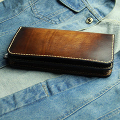 Coffee Vintage Leather Bifold Mens Large Long Wallet Leather Long Wallets for Men - iwalletsmen