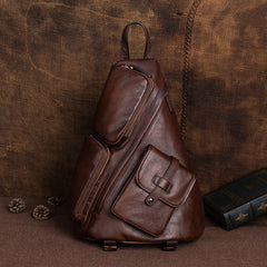 Men's Leather Sling Bag Large Convertible Cool Backpacks Sling Crossbody Pack For Men