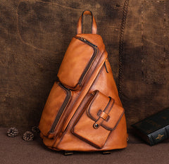 Men's Leather Sling Bag Large Convertible Cool Backpacks Sling Crossbody Pack For Men