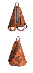 Men's Leather Sling Bag Large Convertible Cool Backpacks Sling Crossbody Pack For Men