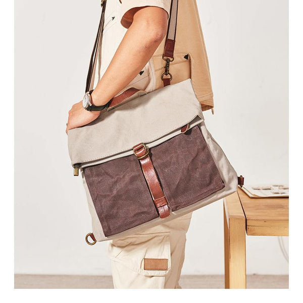 Canvas Leather Convertible Backpack Messenger Bag Satchel Backpack Mens Canvas Messenger Backpack for Men - iwalletsmen