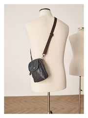 Cool Black Leather Mens Small Messenger Bag Courier Bag Chest Bag Phone Side Bag for men - iwalletsmen