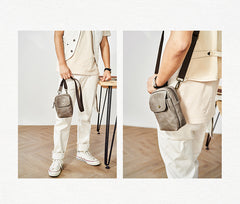 Cool Black Leather Mens Small Messenger Bag Courier Bag Chest Bag Phone Side Bag for men - iwalletsmen