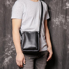 Cool Black LEATHER MENS Vertical SIDE BAGS COURIER BAG Black Vertical MESSENGER BAG FOR MEN - iwalletsmen