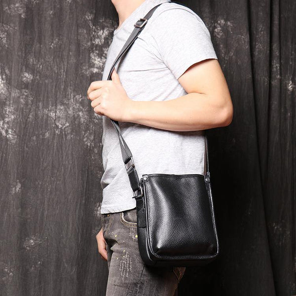 Cool Black LEATHER MENS Vertical SIDE BAGS COURIER BAG Black Vertical MESSENGER BAG FOR MEN - iwalletsmen