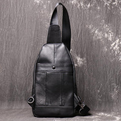 Cool Black Leather Sling Backpack Men's Brown Sling Bag Sling Pack One shoulder Backpack For Men - iwalletsmen