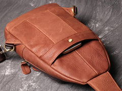 Cool Black Leather Sling Backpack Men's Brown Sling Bag Sling Pack One shoulder Backpack For Men - iwalletsmen