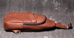 Cool Black Leather Sling Backpack Men's Brown Sling Bag Sling Pack One shoulder Backpack For Men - iwalletsmen