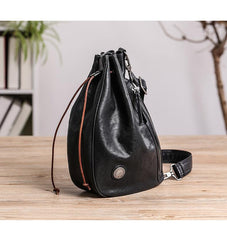 Cool Black Leather Men's Sling Pack Chest Bag One shoulder Backpack Crossbody Pack For Men - iwalletsmen