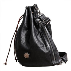 Cool Black Leather Men's Sling Pack Chest Bag One shoulder Backpack Crossbody Pack For Men - iwalletsmen