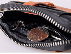 Cool Black Leather Men's Key Wallet Zip Small Car Key Wallet Card Wallet For Men