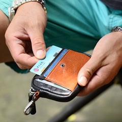 Cool Black Leather Men's Key Wallet Zip Small Car Key Wallet Card Wallet For Men