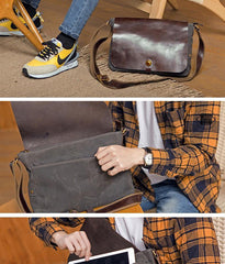 Cool Black Canvas Leather Mens Brown Courier Bag Messenger Bags Casual Postman Bags for Men - iwalletsmen