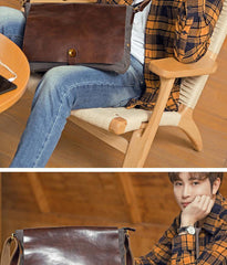 Cool Black Canvas Leather Mens Brown Courier Bag Messenger Bags Casual Postman Bags for Men - iwalletsmen