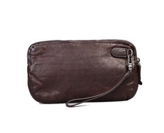 Cool Black Leather Mens Long Wallets Large Double Zipper Clutch Wallet Coffee Vintage Clutch Purse For Men - iwalletsmen