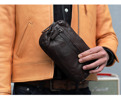 Cool Black Leather Mens Long Wallets Large Double Zipper Clutch Wallet Coffee Vintage Clutch Purse For Men - iwalletsmen
