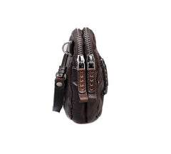 Cool Black Leather Mens Long Wallets Large Double Zipper Clutch Wallet Coffee Vintage Clutch Purse For Men - iwalletsmen