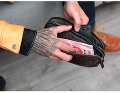 Cool Black Leather Mens Long Wallets Large Double Zipper Clutch Wallet Coffee Vintage Clutch Purse For Men - iwalletsmen