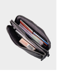 Cool Black Leather Mens Long Wallets Large Double Zipper Clutch Wallet Coffee Vintage Clutch Purse For Men - iwalletsmen