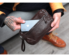Cool Black Leather Mens Long Wallets Large Double Zipper Clutch Wallet Coffee Vintage Clutch Purse For Men - iwalletsmen