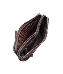 Cool Black Leather Mens Long Wallets Large Double Zipper Clutch Wallet Coffee Vintage Clutch Purse For Men - iwalletsmen