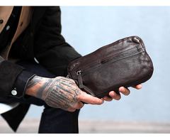 Cool Black Leather Mens Long Wallets Large Double Zipper Clutch Wallet Coffee Vintage Clutch Purse For Men - iwalletsmen