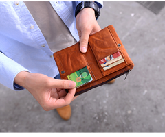 Cool Brown Leather Mens Bifold Small Wallets Black billfold Wallet Front Pocket Wallet For Men - iwalletsmen