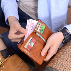 Cool Brown Leather Mens Bifold Small Wallets Black billfold Wallet Front Pocket Wallet For Men - iwalletsmen