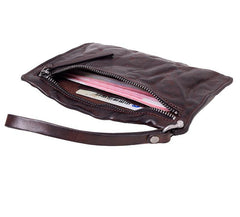 Cool Black Leather Mens Wristlet Wallets Zipper Clutch Wallet Coffee Wristlet Vintage Clutch Purse For Men - iwalletsmen