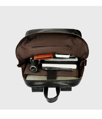 Black Mens Leather 14 inches School Laptop Backpack Brown Satchel Backpack for Men - iwalletsmen