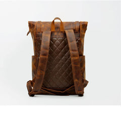 Black Mens Leather 15 inches Large School Laptop Backpack Brown Travel Backpacks for Men - iwalletsmen