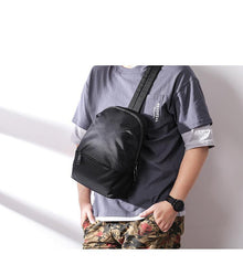 Cool Black Nylon Backpack Men's Sling Bag Chest Bag Black One shoulder Backpack Sling Pack For Men - iwalletsmen