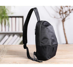 Cool Black Nylon Backpack Men's Sling Bag Chest Bag Black One shoulder Backpack Sling Pack For Men - iwalletsmen