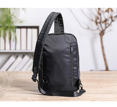 Cool Black Nylon Backpack Men's Sling Bag Chest Bag Black One shoulder Backpack Sling Pack For Men - iwalletsmen