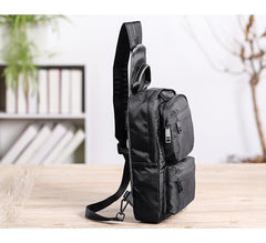 Cool Black Nylon Men's Sling Bag Chest Bag Nylon One shoulder Backpack Sling Pack For Men - iwalletsmen