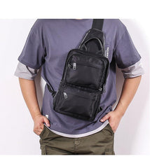 Cool Black Nylon Men's Sling Bag Chest Bag Nylon One shoulder Backpack Sling Pack For Men - iwalletsmen